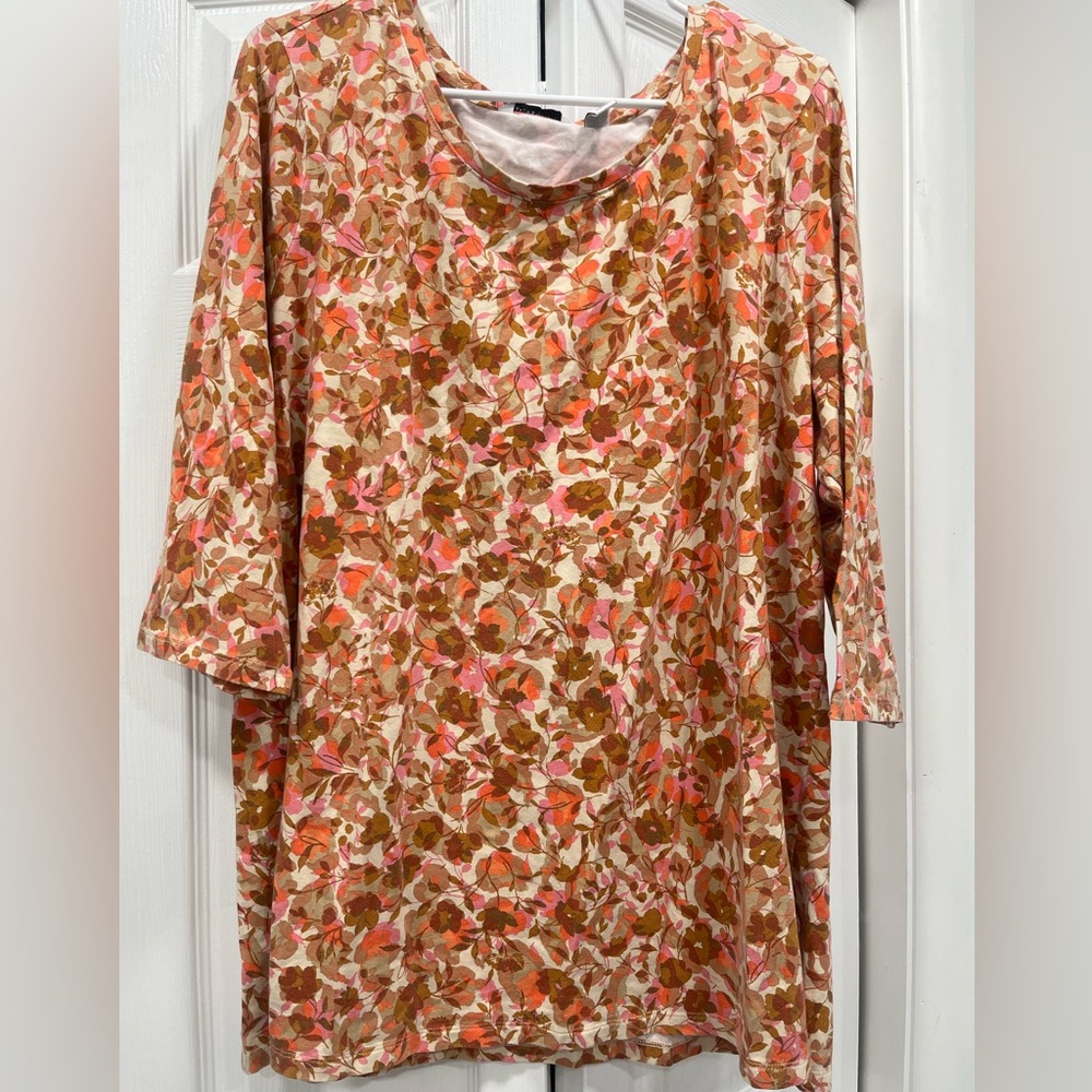 Isaac Mizrahi Floral Long Sleeve Top - Pink, Orange, Brown
